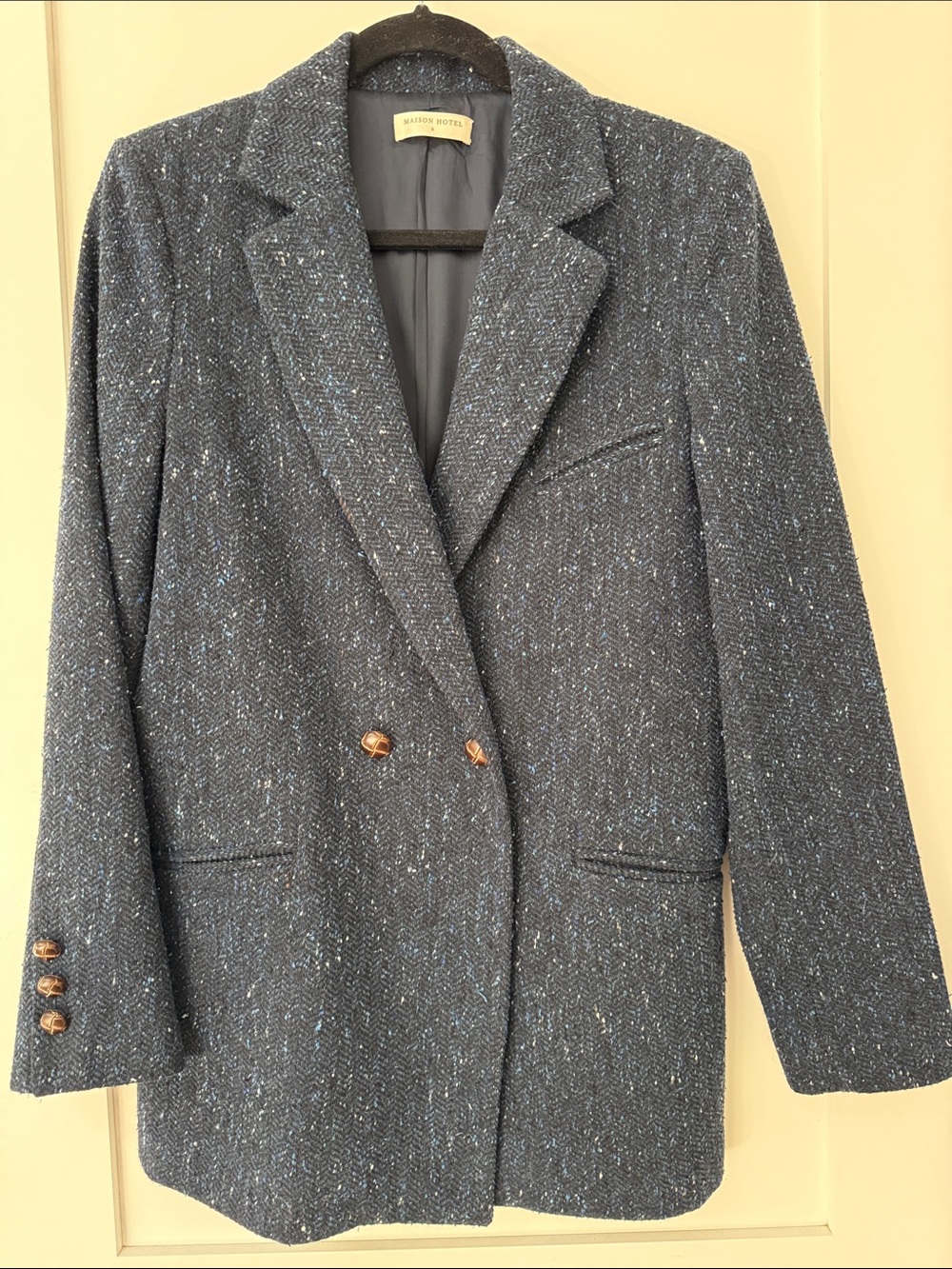 Women's Tweed Blazer Jacket in Charcoal Blue
